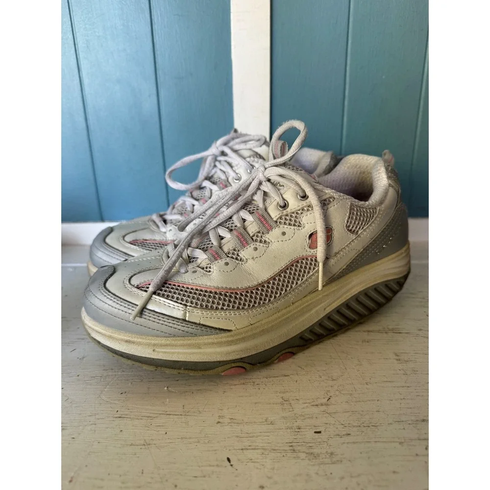 Skechers Shape-ups Women 8.5 White Silver Pink Rocker Bottom Sneakers 11803
